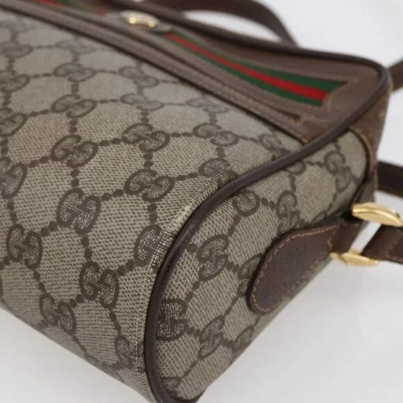 GUCCI GG Supreme Web Sherry Line Bag PVC Beige Gold 56 02 087 Auth BA7251